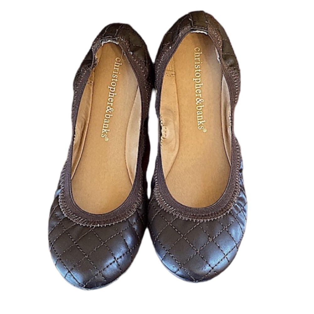 Christopher & Banks Brown Quilted SZ 6 Preppy Casual Chic Neutral Ballet Flats